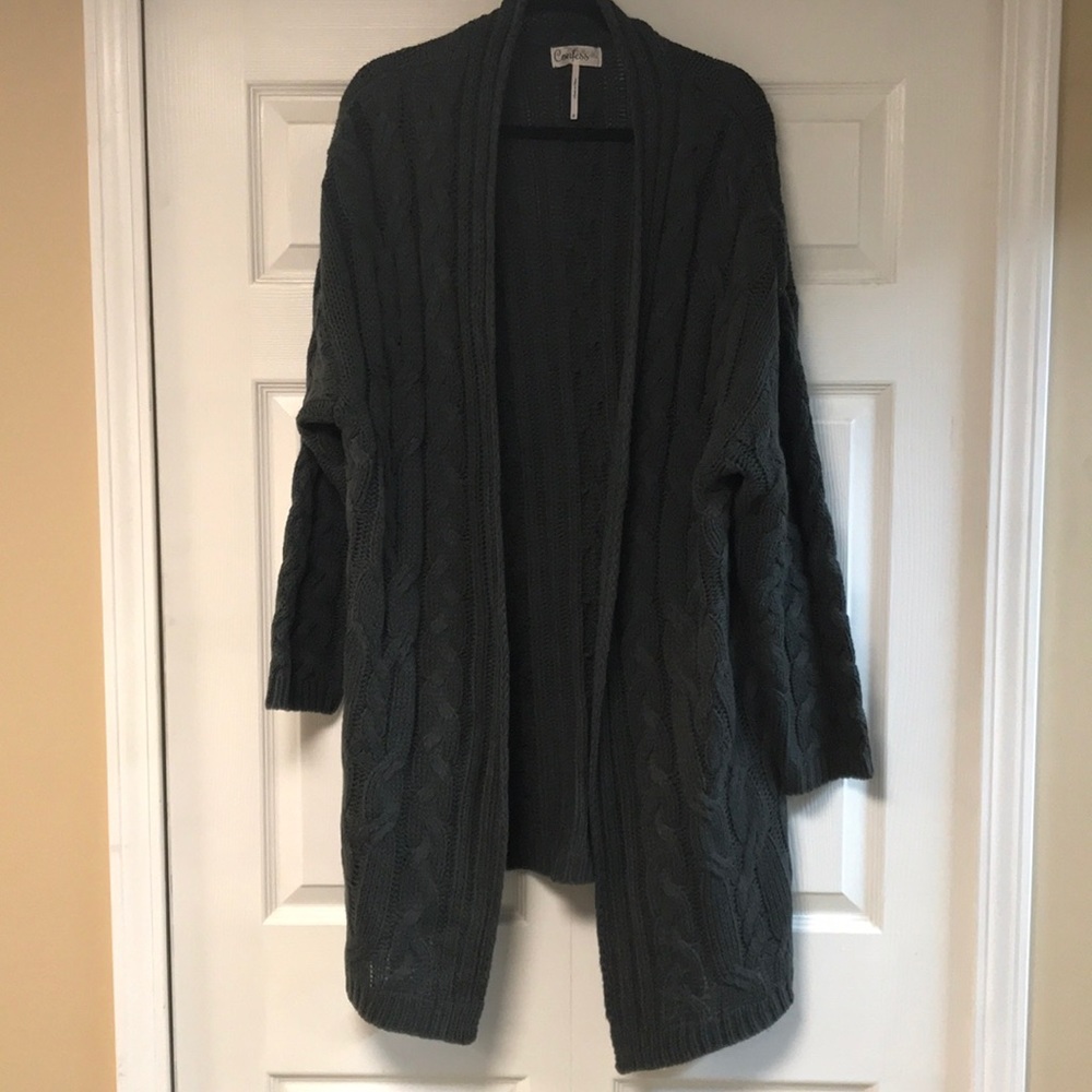 NWOT Long Gray Cable Knit Cardigan